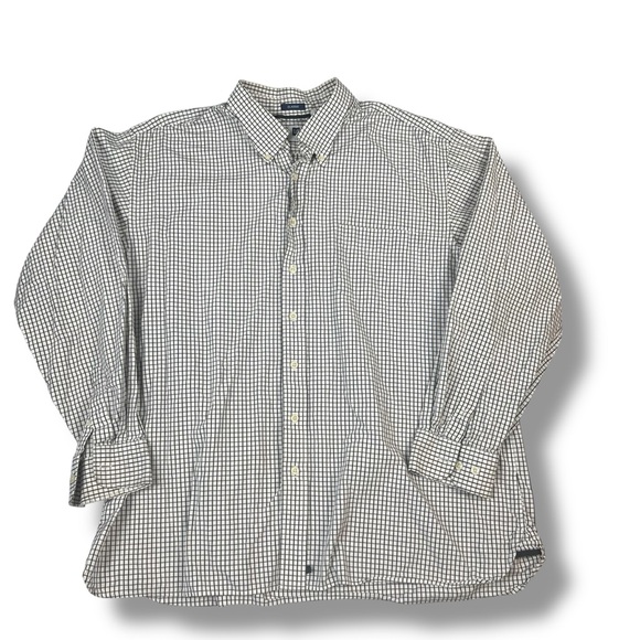 GAP Mens Button Down Shirt Pocket Cotton Check Plaid Black White 2XL XXL - Picture 1 of 4